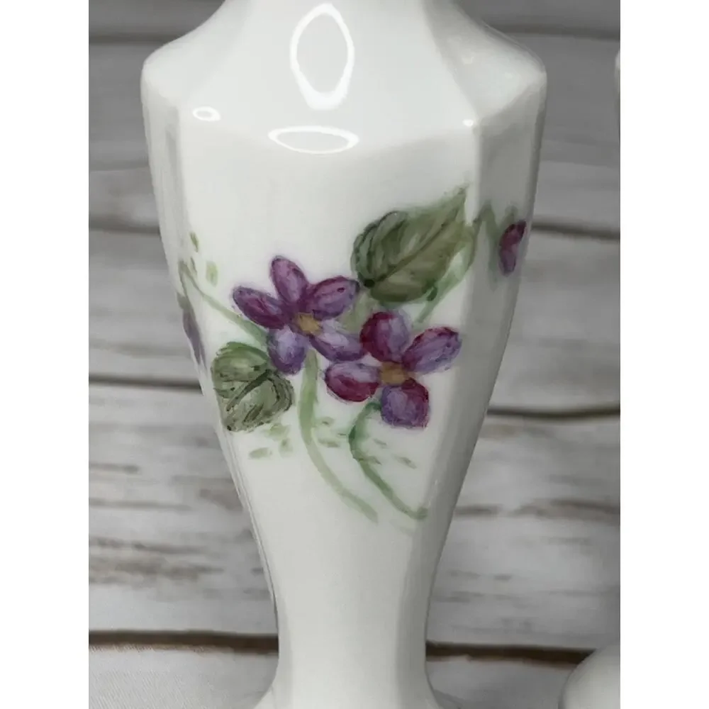 Vintage 1952 Porcelain Salt and Pepper Shakers‎ with Hand-Painted Violets
